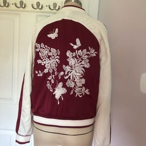 RED & WHITE EMBROIDERED BOMBER JACKET